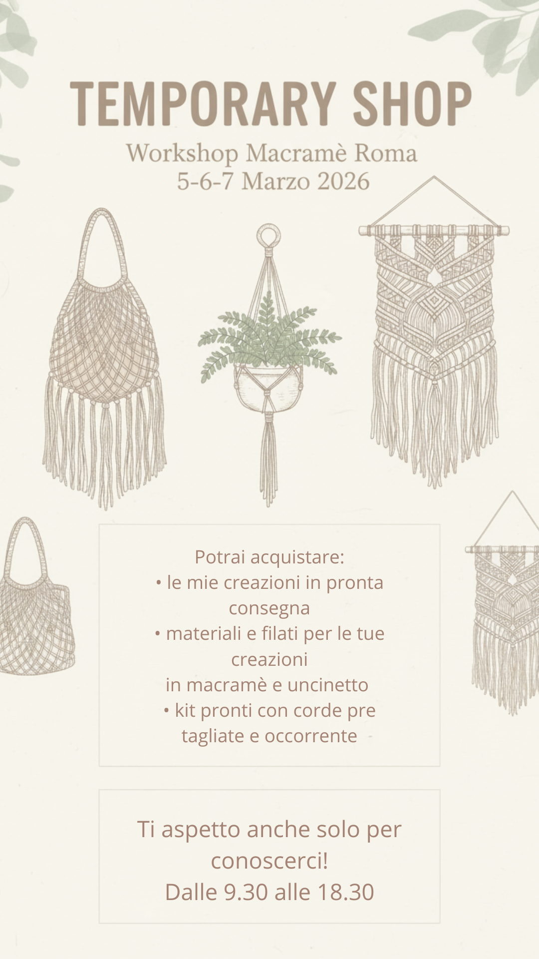 Workshop Macramè Roma 5-6-7 Marzo 2026