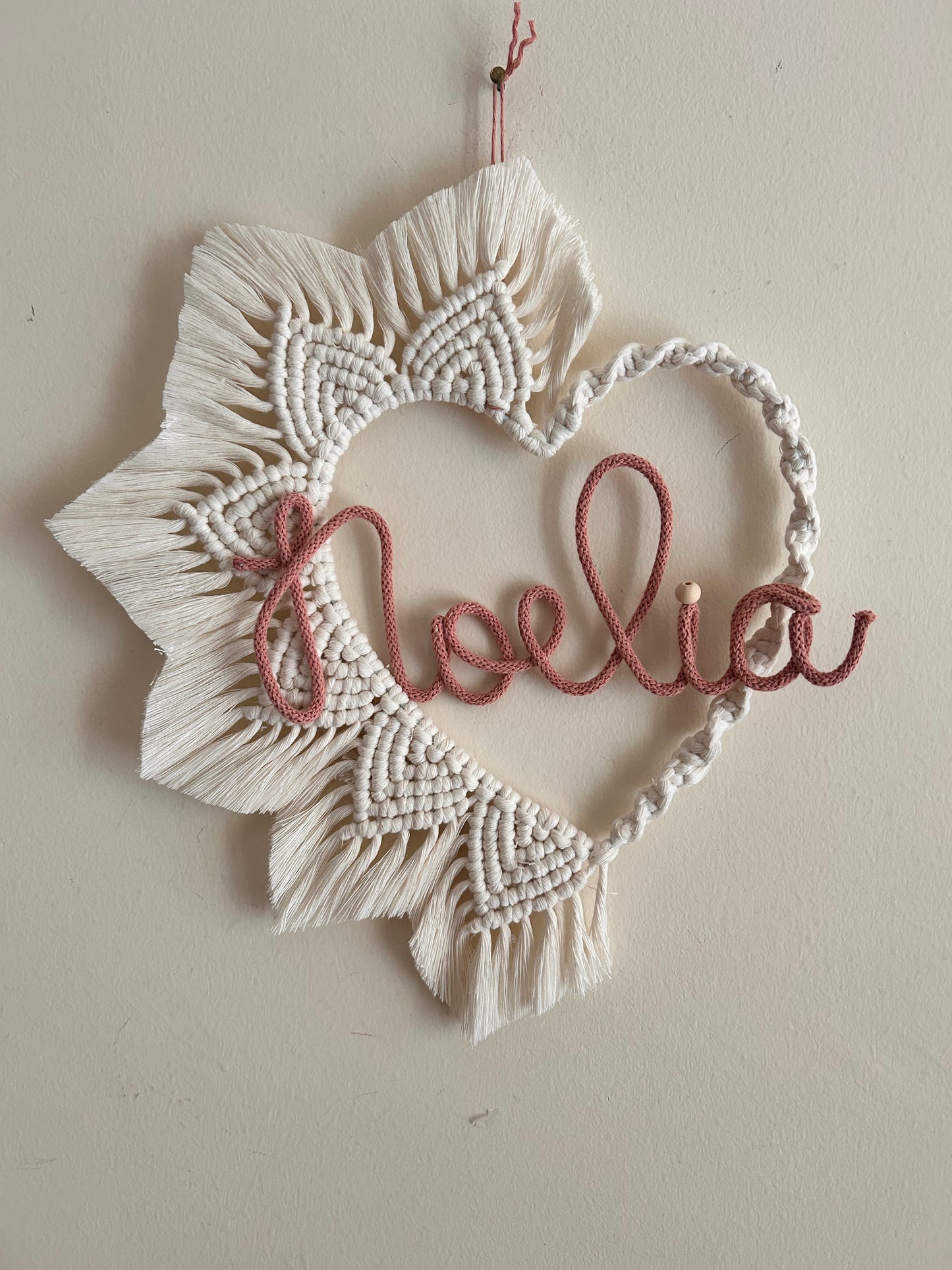 Fiocco nascita cuore in Macramè - MacraLu di Ludovica Mazzanti