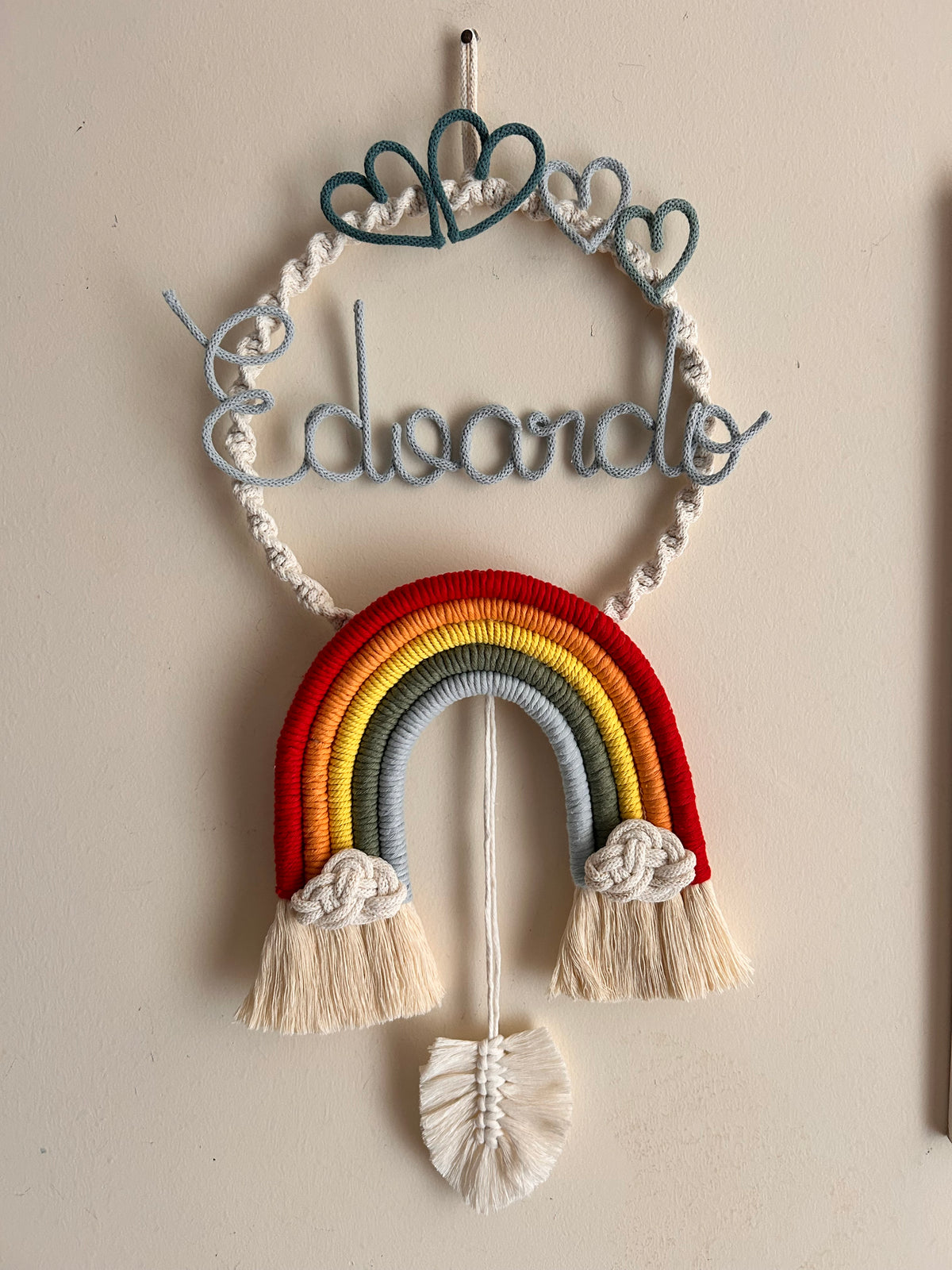Fiocco Nascita Arcobaleno Macramè con Nome Personalizzato