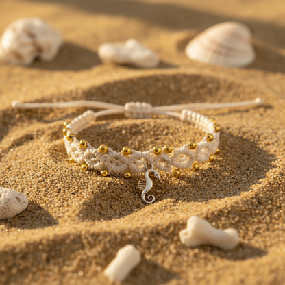 Bracciale Macramè Panna con Cavalluccio Marino • Summer Collection