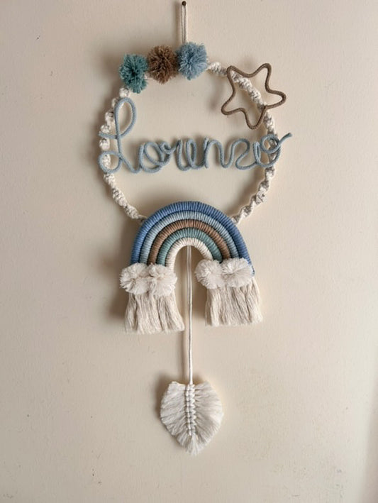 Fiocco Nascita Arcobaleno Macramè con Nome Personalizzato