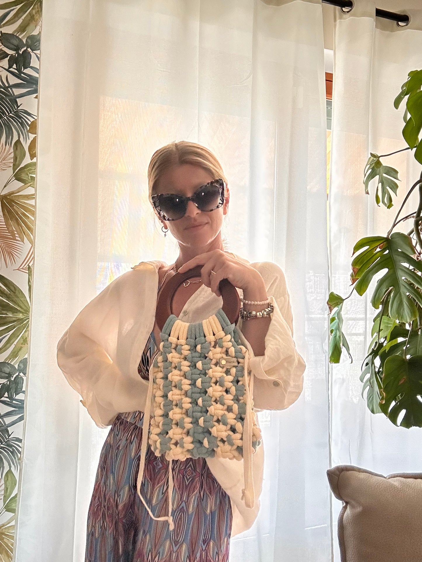 Borsa Lolita • Borsa in macramè • Manici in legno
