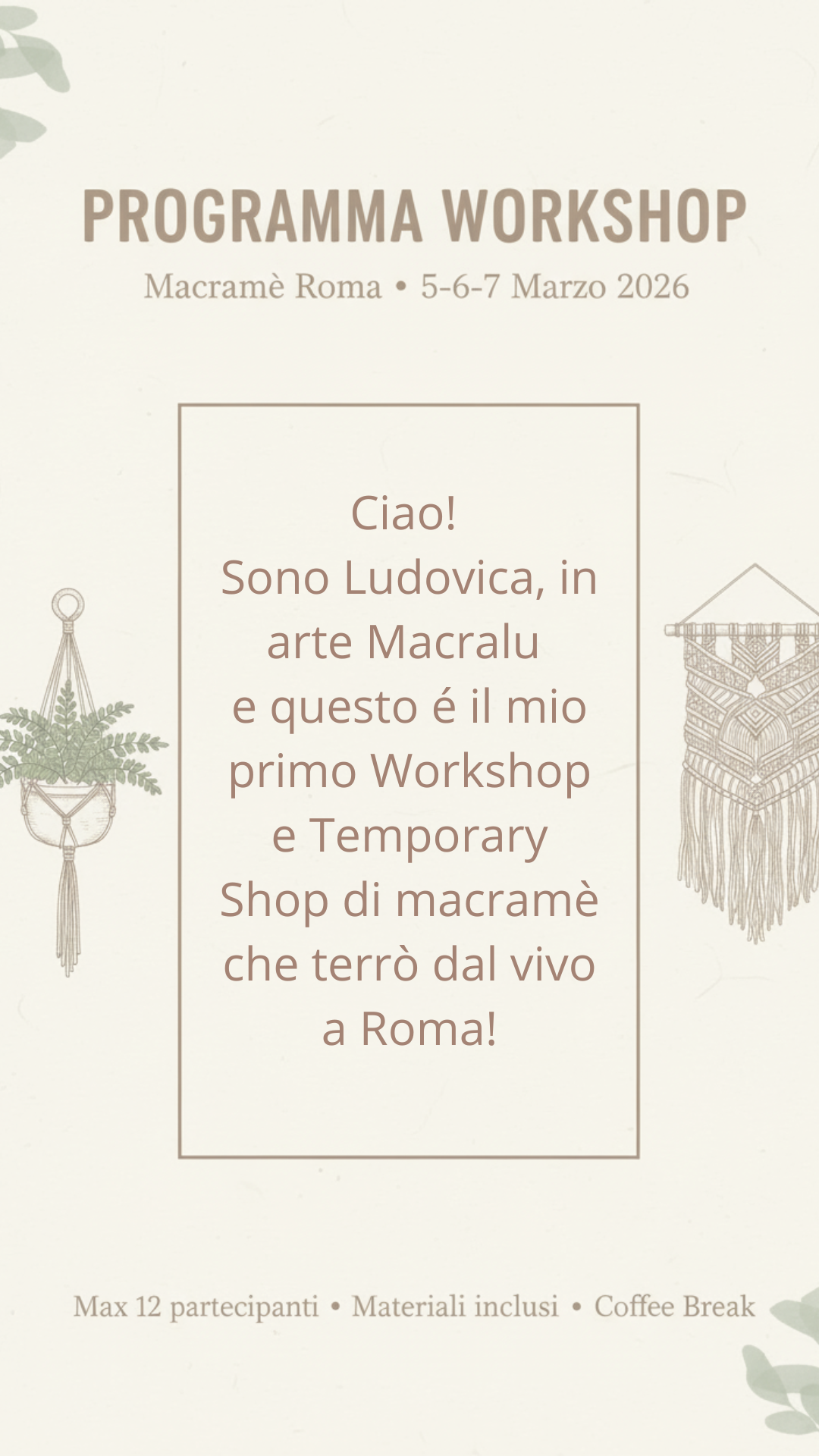 Workshop Macramè Roma 5-6-7 Marzo 2026