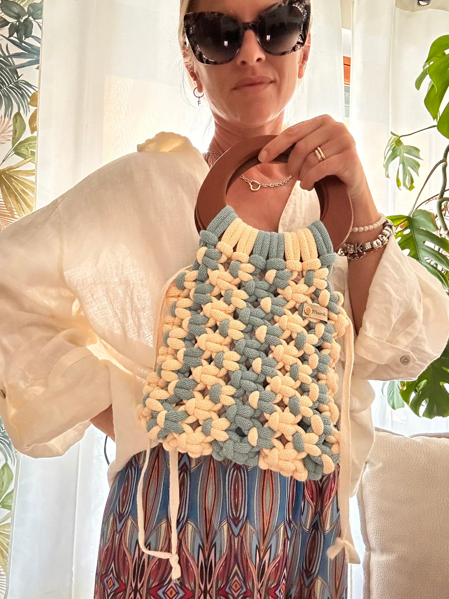 Borsa Lolita • Borsa in macramè • Manici in legno