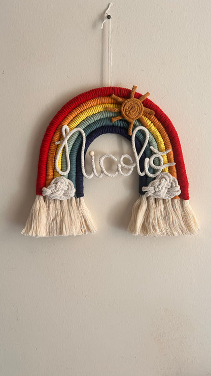 Rainbow in Macrame with Name in Tricotin 