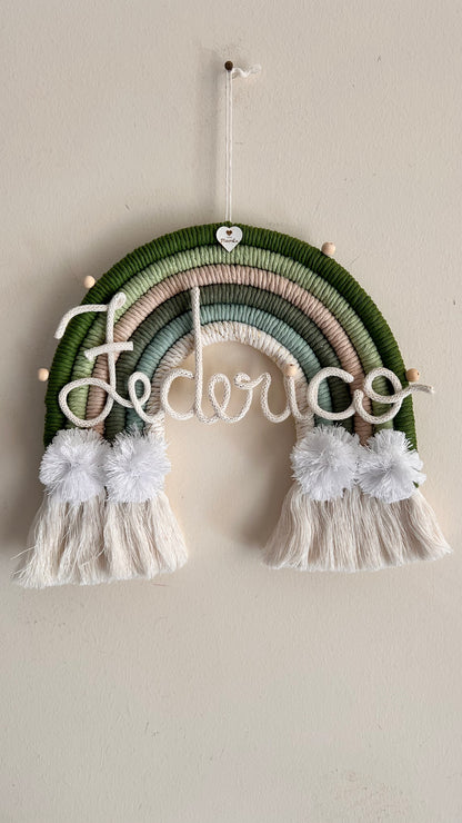 Arcobaleno Macramè con Nome Personalizzato - Fiocco Nascita