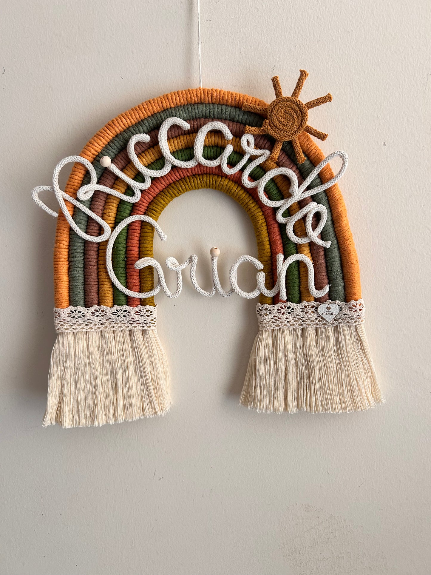Arcobaleno Macramè con Nome Personalizzato - Fiocco Nascita