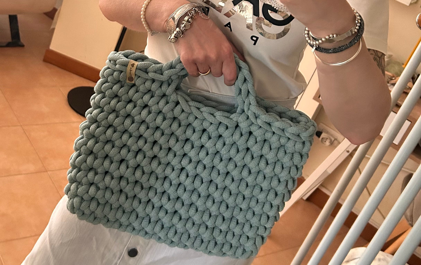 Borsa Camelia BIG all'Uncinetto | Colore Duck egg Blu • Pronta consegna