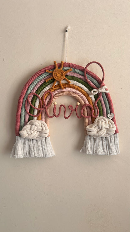 Rainbow in Macrame with Name in Tricotin 