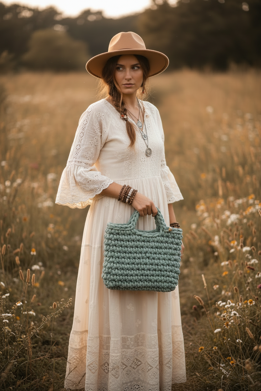 Borsa Camelia BIG all'Uncinetto | Colore Duck egg Blu • Pronta consegna