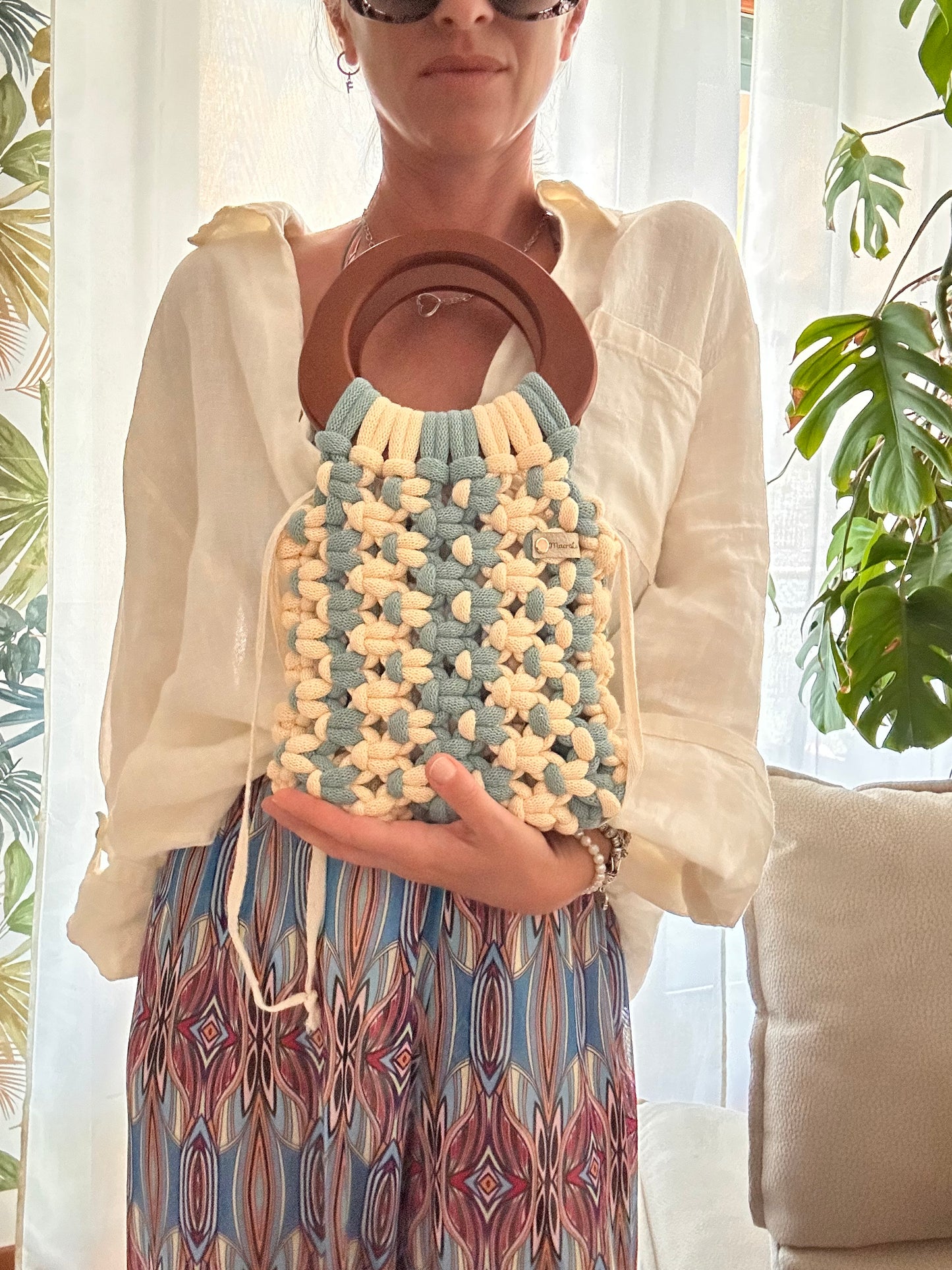 Borsa Lolita • Borsa in macramè • Manici in legno