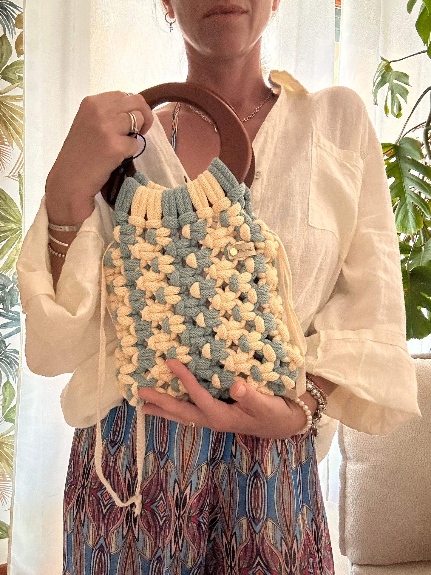 Borsa Lolita • Borsa in macramè • Manici in legno