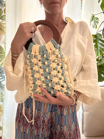 Borsa Lolita • Borsa in macramè • Manici in legno