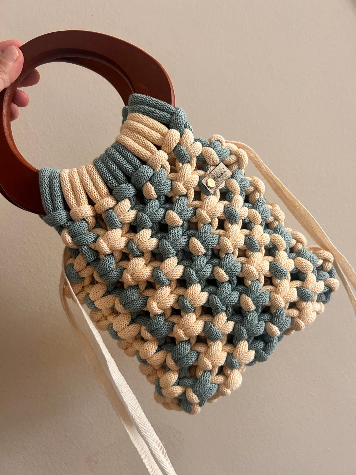 Borsa Lolita • Borsa in macramè • Manici in legno