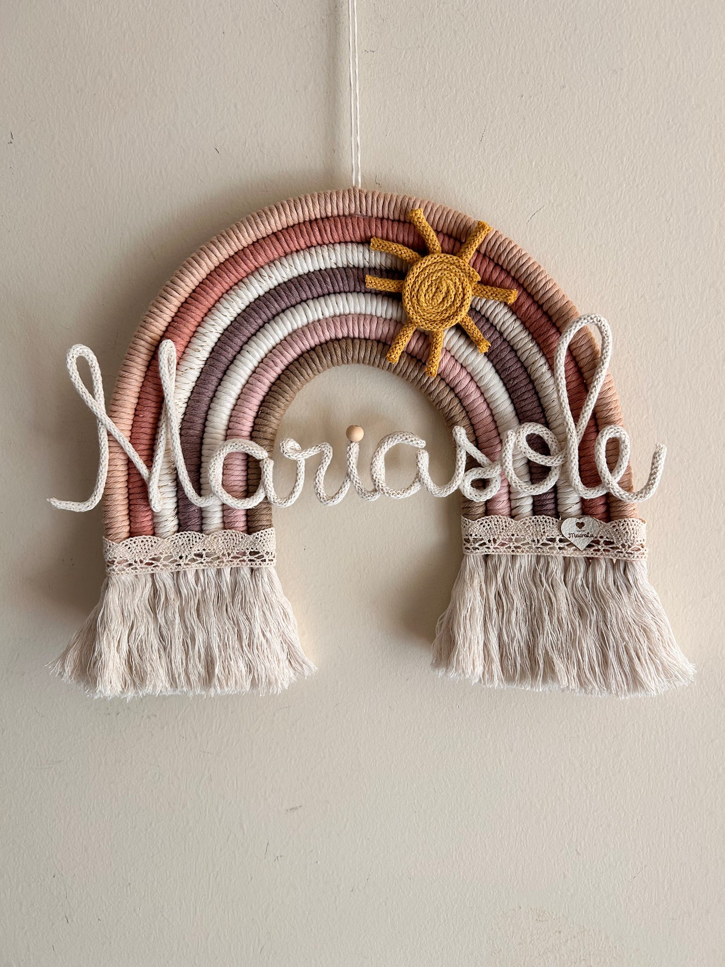 Arcobaleno Macramè con Nome Personalizzato - Fiocco Nascita