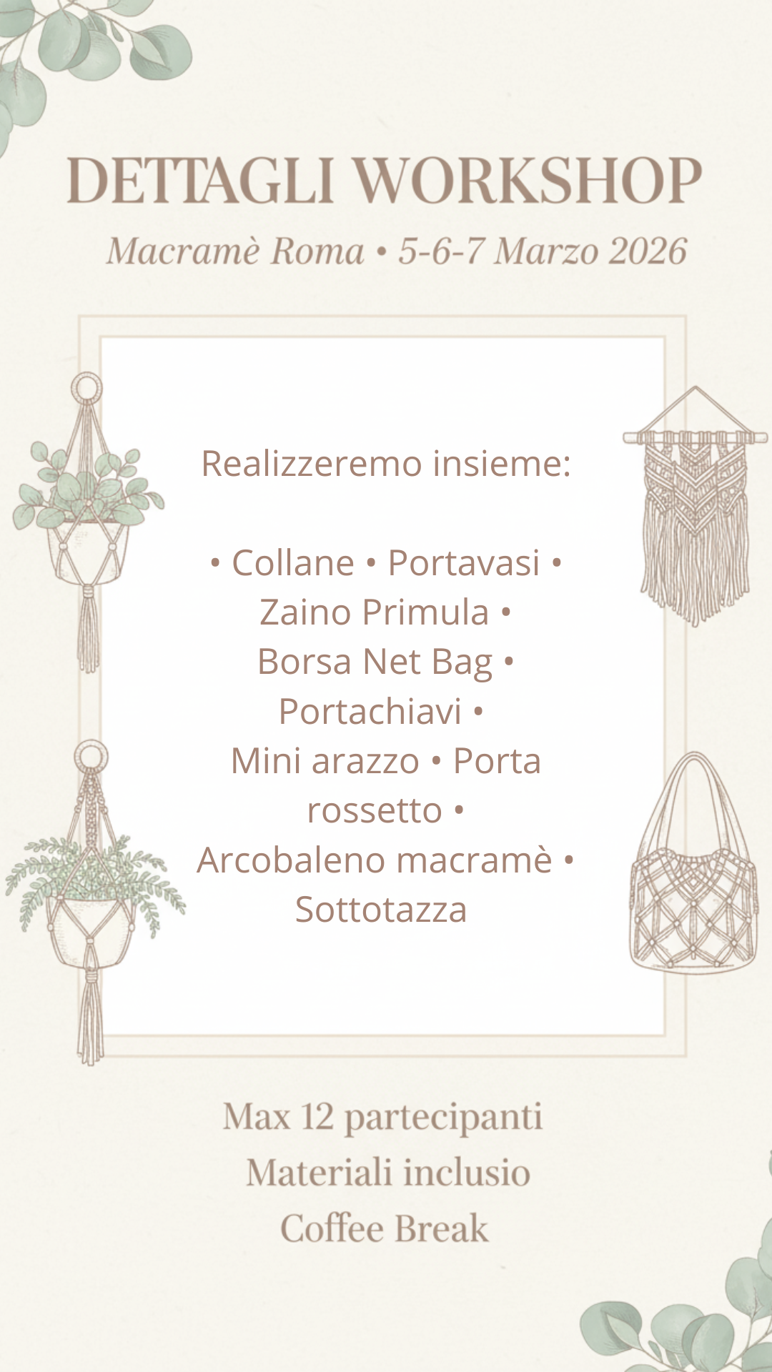 Workshop Macramè Roma 5-6-7 Marzo 2026