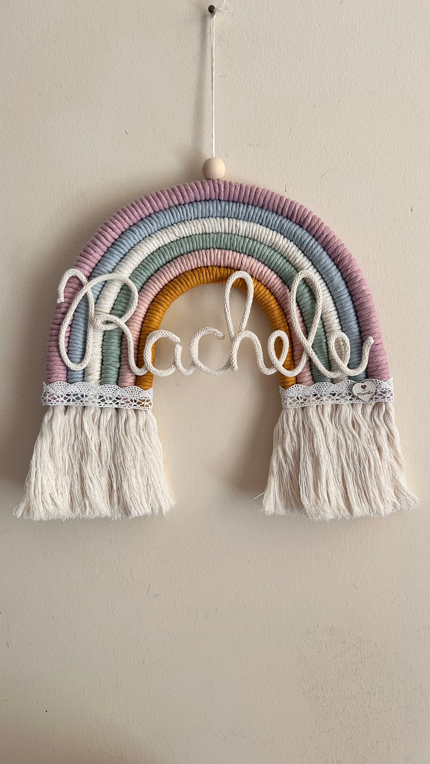 Arcobaleno Macramè con Nome Personalizzato - Fiocco Nascita