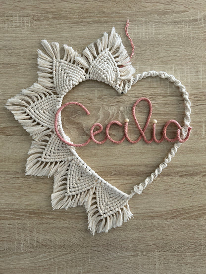 Fiocco nascita cuore in Macramè - MacraLu di Ludovica Mazzanti