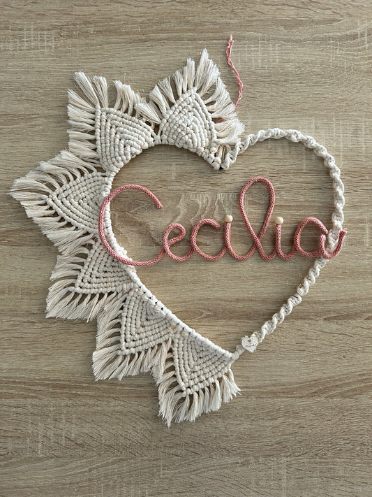 Fiocco nascita cuore in Macramè - MacraLu di Ludovica Mazzanti