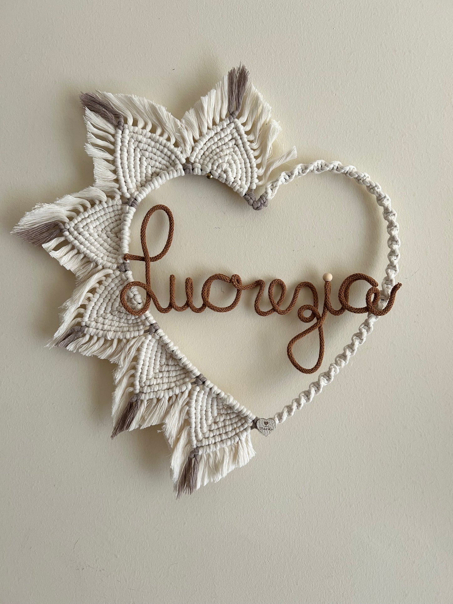 Fiocco nascita cuore in Macramè - MacraLu di Ludovica Mazzanti