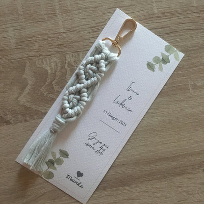 Portachiavi macramè beige con gancio oro per bomboniere matrimonio artigianali"